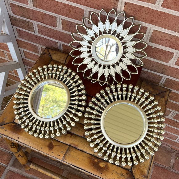 Set of 3 Accent Mirrors Champagne Gold  9 3/4" Boho Chic - Picture 2 of 6